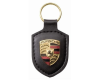 Leather Key Ring Fob with Porsche Crest, Black