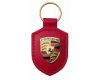 Leather Key Ring Fob with Porsche Crest, Red